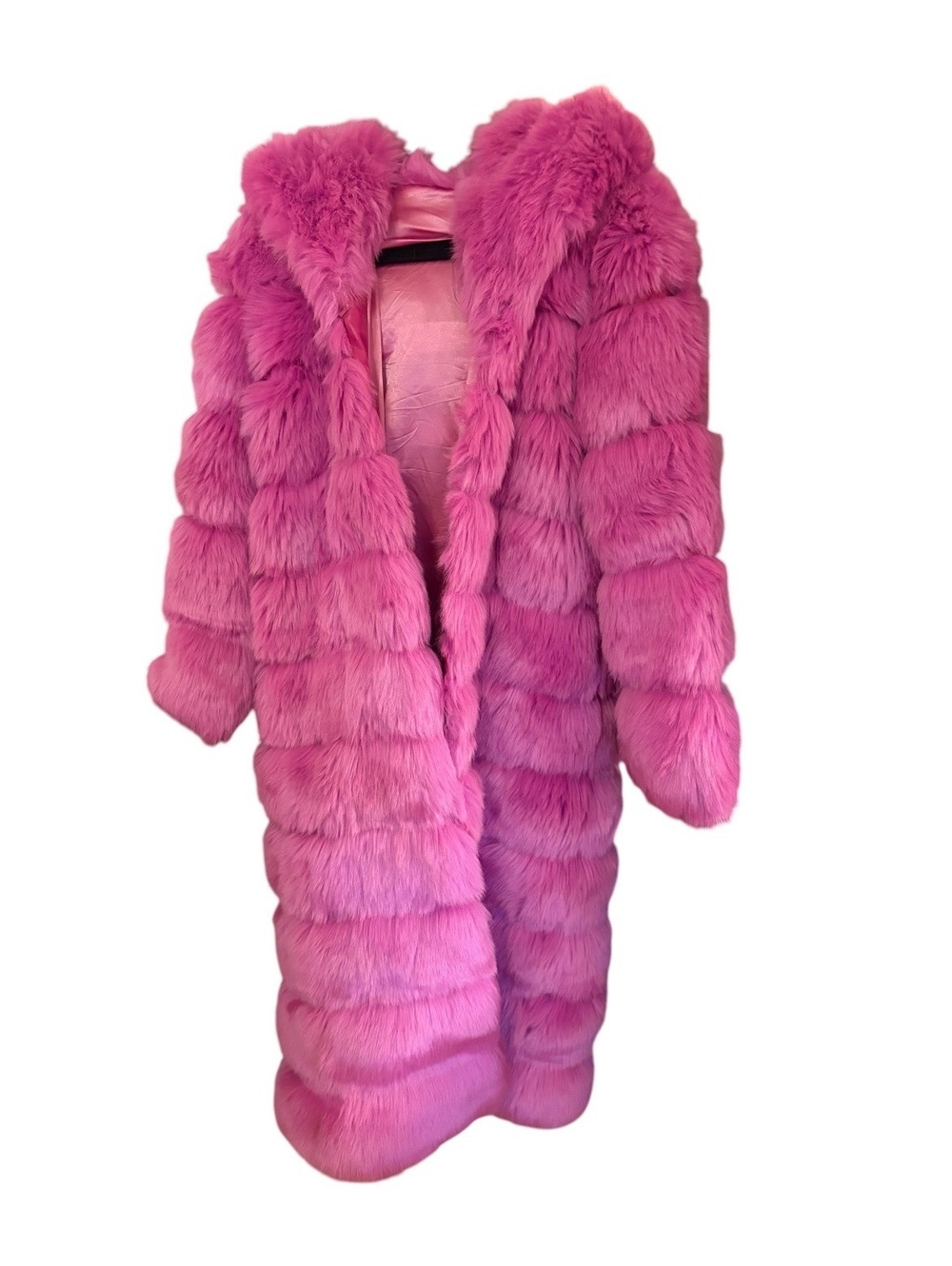 Azalea Wang Pink Faux Fur Long Coat Size L